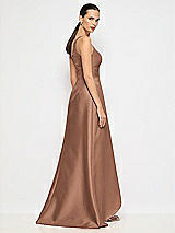 Alt View 6 Thumbnail - Cognac One-Shoulder Satin Gown with Draped Front Slit and Pockets