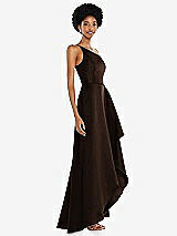 Alt View 2 Thumbnail - Espresso One-Shoulder Satin Gown with Draped Front Slit and Pockets