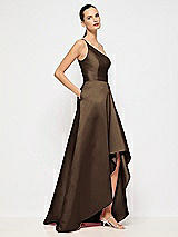 Alt View 5 Thumbnail - Espresso One-Shoulder Satin Gown with Draped Front Slit and Pockets
