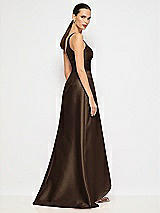 Alt View 6 Thumbnail - Espresso One-Shoulder Satin Gown with Draped Front Slit and Pockets
