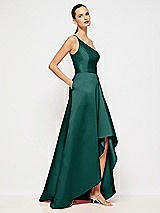 Alt View 5 Thumbnail - Evergreen One-Shoulder Satin Gown with Draped Front Slit and Pockets
