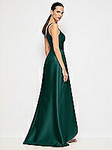 Alt View 6 Thumbnail - Evergreen One-Shoulder Satin Gown with Draped Front Slit and Pockets