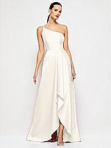 Alt View 4 Thumbnail - Ivory One-Shoulder Satin Gown with Draped Front Slit and Pockets