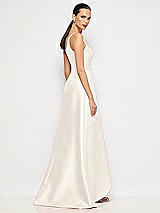 Alt View 6 Thumbnail - Ivory One-Shoulder Satin Gown with Draped Front Slit and Pockets