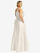 Rear View Thumbnail - Ivory One-Shoulder Satin Gown with Draped Front Slit and Pockets
