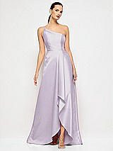 Alt View 4 Thumbnail - Lilac Haze One-Shoulder Satin Gown with Draped Front Slit and Pockets