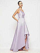 Alt View 5 Thumbnail - Lilac Haze One-Shoulder Satin Gown with Draped Front Slit and Pockets
