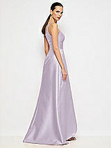 Alt View 6 Thumbnail - Lilac Haze One-Shoulder Satin Gown with Draped Front Slit and Pockets
