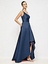 Alt View 5 Thumbnail - Midnight Navy One-Shoulder Satin Gown with Draped Front Slit and Pockets