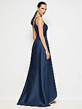 Alt View 6 Thumbnail - Midnight Navy One-Shoulder Satin Gown with Draped Front Slit and Pockets