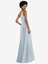Alt View 3 Thumbnail - Mist One-Shoulder Satin Gown with Draped Front Slit and Pockets