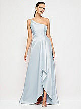 Alt View 4 Thumbnail - Mist One-Shoulder Satin Gown with Draped Front Slit and Pockets