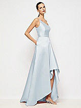 Alt View 5 Thumbnail - Mist One-Shoulder Satin Gown with Draped Front Slit and Pockets