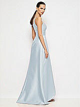 Alt View 6 Thumbnail - Mist One-Shoulder Satin Gown with Draped Front Slit and Pockets
