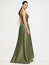 Alt View 6 Thumbnail - Olive Green One-Shoulder Satin Gown with Draped Front Slit and Pockets