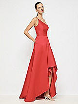 Alt View 5 Thumbnail - Poppy Red One-Shoulder Satin Gown with Draped Front Slit and Pockets