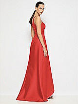 Alt View 6 Thumbnail - Poppy Red One-Shoulder Satin Gown with Draped Front Slit and Pockets