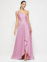 Alt View 4 Thumbnail - Powder Pink One-Shoulder Satin Gown with Draped Front Slit and Pockets