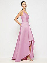 Alt View 5 Thumbnail - Powder Pink One-Shoulder Satin Gown with Draped Front Slit and Pockets