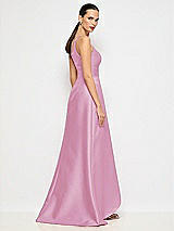 Alt View 6 Thumbnail - Powder Pink One-Shoulder Satin Gown with Draped Front Slit and Pockets