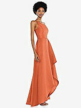 Alt View 2 Thumbnail - Portofino Orange One-Shoulder Satin Gown with Draped Front Slit and Pockets