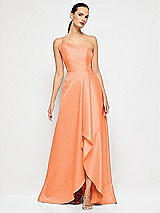 Alt View 4 Thumbnail - Portofino Orange One-Shoulder Satin Gown with Draped Front Slit and Pockets