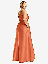 Rear View Thumbnail - Portofino Orange One-Shoulder Satin Gown with Draped Front Slit and Pockets