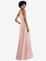 Alt View 3 Thumbnail - Rose One-Shoulder Satin Gown with Draped Front Slit and Pockets