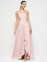 Alt View 4 Thumbnail - Rose One-Shoulder Satin Gown with Draped Front Slit and Pockets
