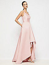 Alt View 5 Thumbnail - Rose One-Shoulder Satin Gown with Draped Front Slit and Pockets