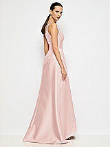 Alt View 6 Thumbnail - Rose One-Shoulder Satin Gown with Draped Front Slit and Pockets