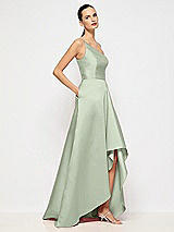 Alt View 5 Thumbnail - Sage One-Shoulder Satin Gown with Draped Front Slit and Pockets