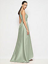 Alt View 6 Thumbnail - Sage One-Shoulder Satin Gown with Draped Front Slit and Pockets