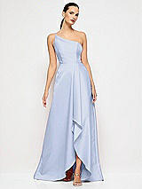 Alt View 4 Thumbnail - Sky Blue One-Shoulder Satin Gown with Draped Front Slit and Pockets