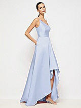 Alt View 5 Thumbnail - Sky Blue One-Shoulder Satin Gown with Draped Front Slit and Pockets