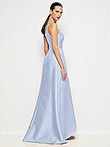 Alt View 6 Thumbnail - Sky Blue One-Shoulder Satin Gown with Draped Front Slit and Pockets