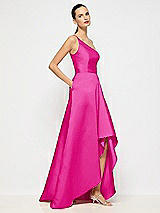 Alt View 5 Thumbnail - Think Pink One-Shoulder Satin Gown with Draped Front Slit and Pockets