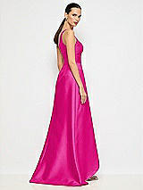 Alt View 6 Thumbnail - Think Pink One-Shoulder Satin Gown with Draped Front Slit and Pockets