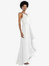 Alt View 2 Thumbnail - White One-Shoulder Satin Gown with Draped Front Slit and Pockets