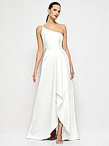 Alt View 4 Thumbnail - White One-Shoulder Satin Gown with Draped Front Slit and Pockets