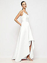 Alt View 5 Thumbnail - White One-Shoulder Satin Gown with Draped Front Slit and Pockets