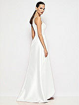 Alt View 6 Thumbnail - White One-Shoulder Satin Gown with Draped Front Slit and Pockets