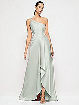 Alt View 4 Thumbnail - Willow Green One-Shoulder Satin Gown with Draped Front Slit and Pockets
