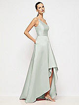 Alt View 5 Thumbnail - Willow Green One-Shoulder Satin Gown with Draped Front Slit and Pockets