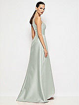 Alt View 6 Thumbnail - Willow Green One-Shoulder Satin Gown with Draped Front Slit and Pockets