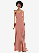 Alt View 1 Thumbnail - Desert Rose Scoop Neck Convertible Tie-Strap Maxi Dress with Front Slit
