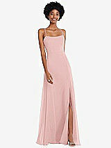 Front View Thumbnail - Rose Scoop Neck Convertible Tie-Strap Maxi Dress with Front Slit