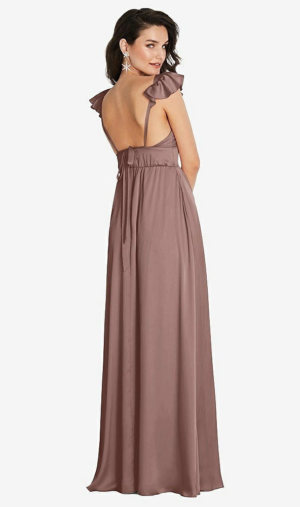 Back View - Sienna Deep V-Neck Ruffle Cap Sleeve Maxi Dress with Convertible Straps