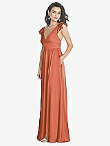 Side View Thumbnail - Terracotta Copper Deep V-Neck Ruffle Cap Sleeve Maxi Dress with Convertible Straps