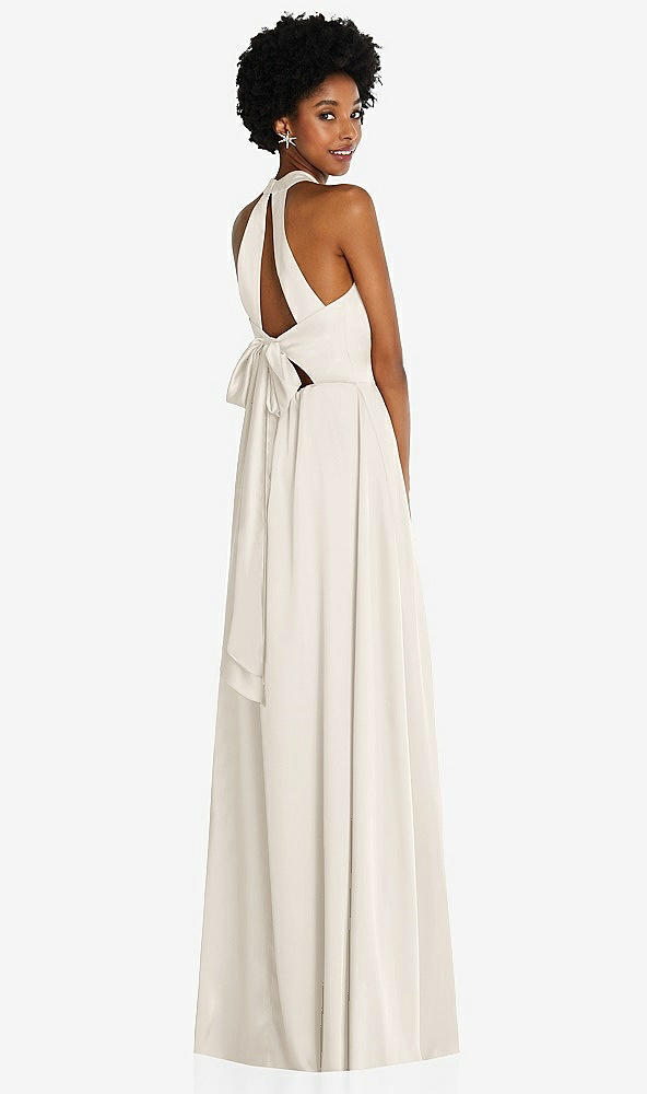 Back View - Ivory Stand Collar Cutout Tie Back Maxi Dress with Front Slit